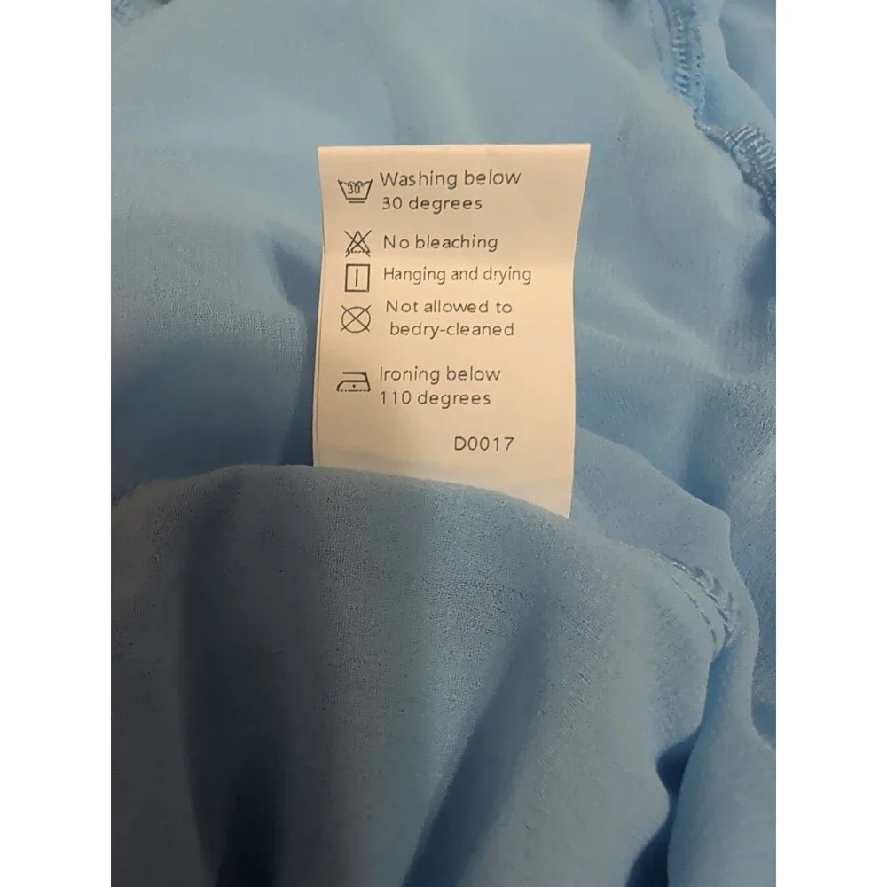 Womens Boho Large Baby Blue Sheer Chiffon Ruffled Tiered High Low Dress - Picture 15 of 15
